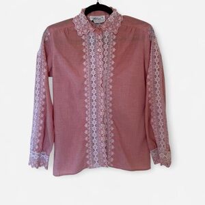 Pink Lace Trim Blouse